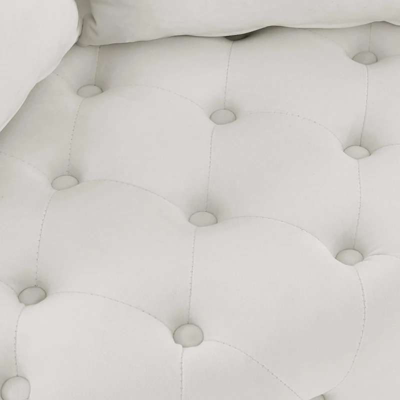 Velvet Upholstered Swivel Chair with Button-Tufted Back, Multi-Density Foam Cushion, Seat with 3 Accent Pillows, 26" L x 30" W x 30" H, Beige