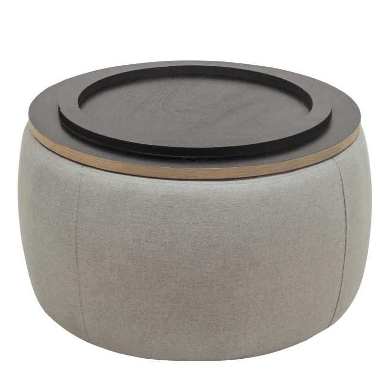 2-in-1 Round Storage Ottoman with Removable Lid, Hidden Storage, End Table & Ottoman for Living Room, 25.5" L x 25.5" W x 14.5" H, Light Grey
