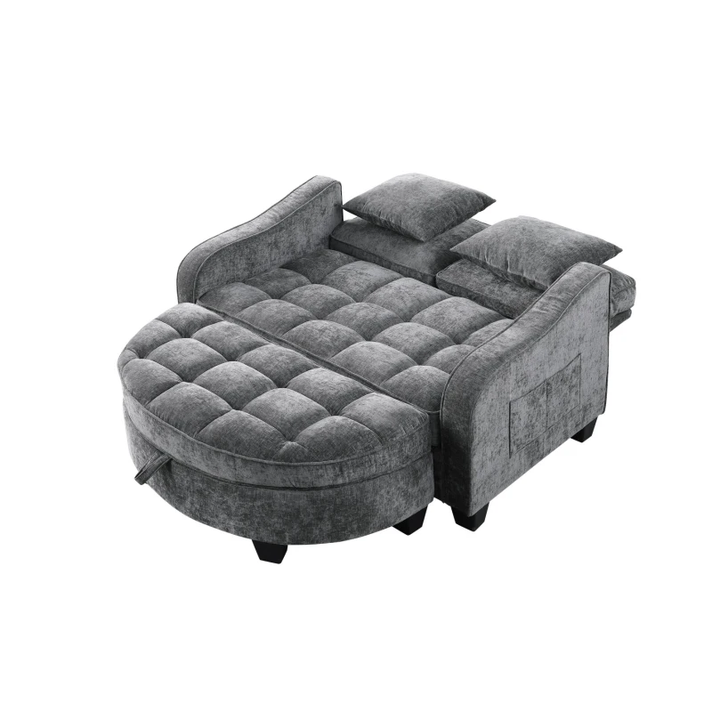 2-Seater Sofa Chaise Lounge with Irregular Curved Armrests, Ergonomic Backrest, Footrest with 2 Throw Pillows, 42.5" L x 32.5" W x 36.5" H, Grey