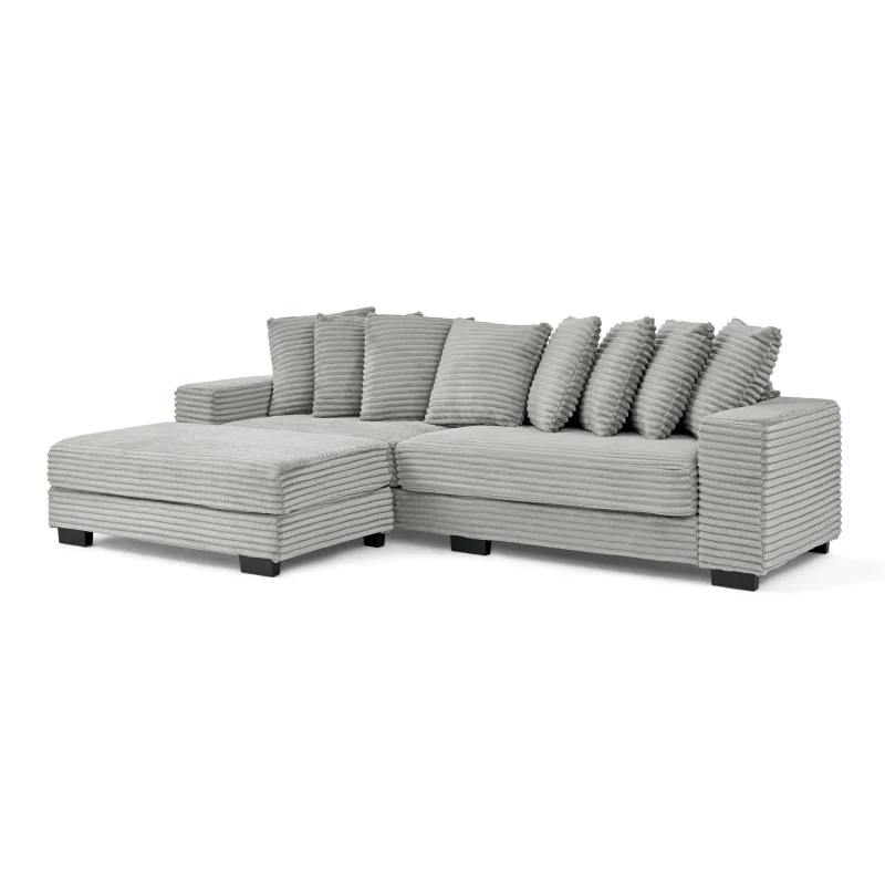 Tufted Corduroy Upholstered Sectional Sofa with Reversible Chaise, Footrests, Sleeper for Compact Room, 110.5" L x 57" W x 25.5" H, Gray