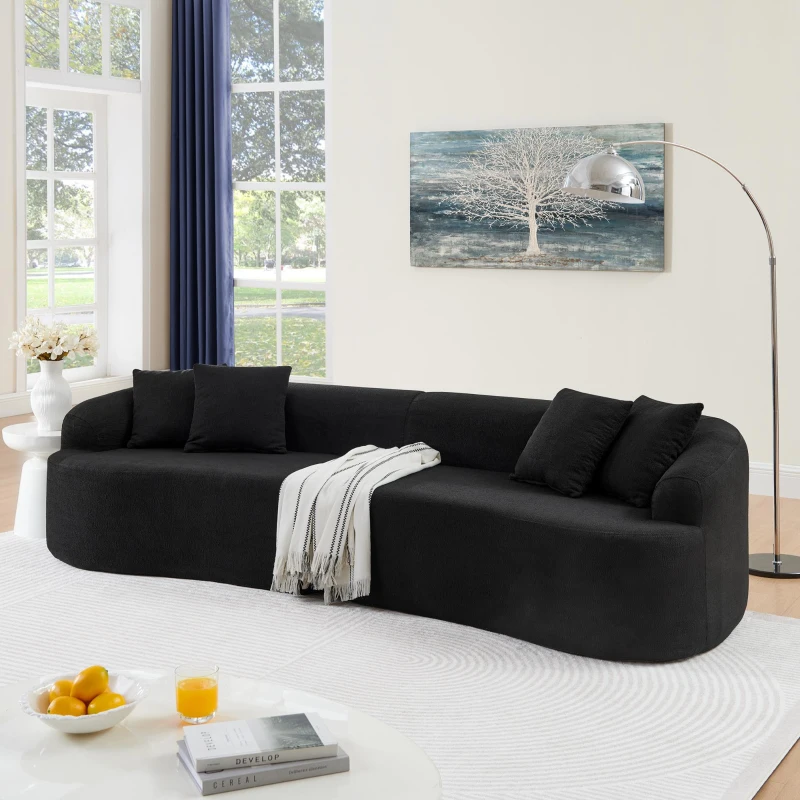 Curved Modular Sectional Sofa with Lambswool Fabric, One-Piece Foam, Compressed Lounge for Living Room, 104" L x 32.5" W x 27" H, Black