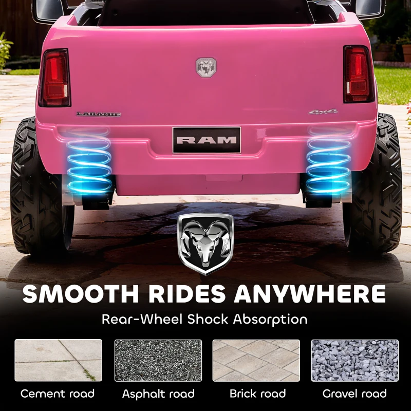 Qaba 12V Ride on Car, Licensed Dodge RAM 3500 Electric Vehicle with Remote Control, Suspension for 3-5 Years, Pink