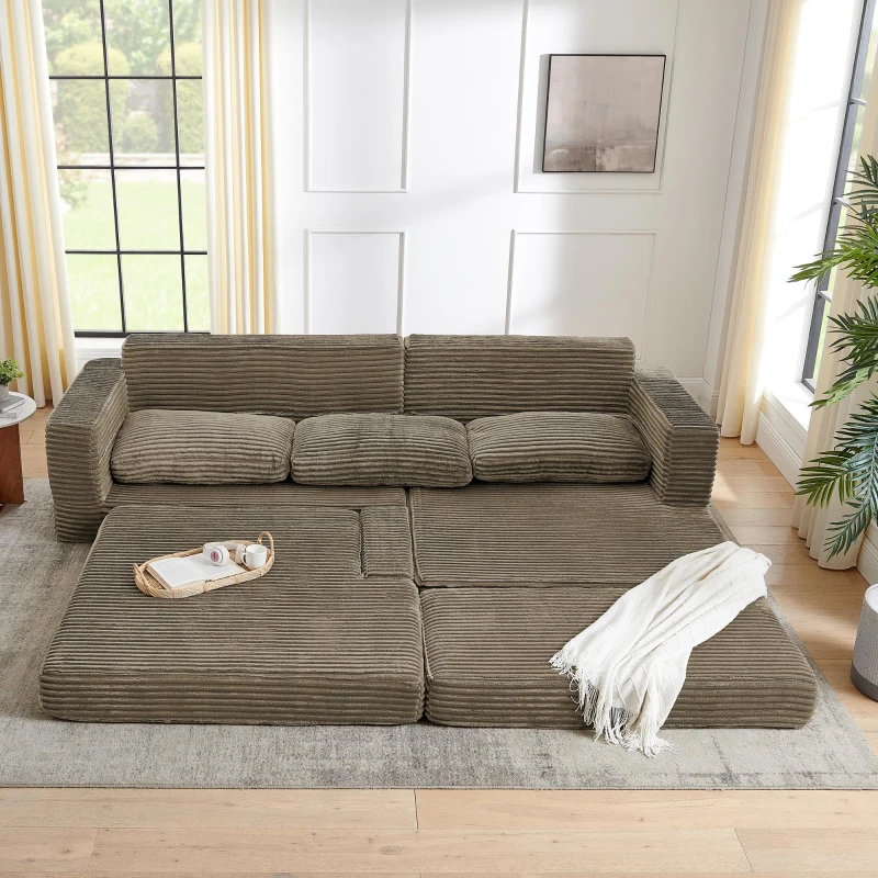 Right-Facing L-Shaped Modular Sectional Sofa with Spring-Supported Seats, Couch for Space-Saving Living, 112.5" L x 62.5" W x 28" H, Brown