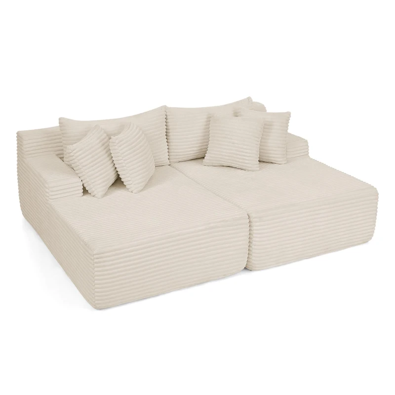 2-Seater Compressed Foam Lounge Sofa with Velvet Fabric and No Wood Frame, Loveseat Ideal for Bedroom, 83" L x 63" W x 25" H, Beige