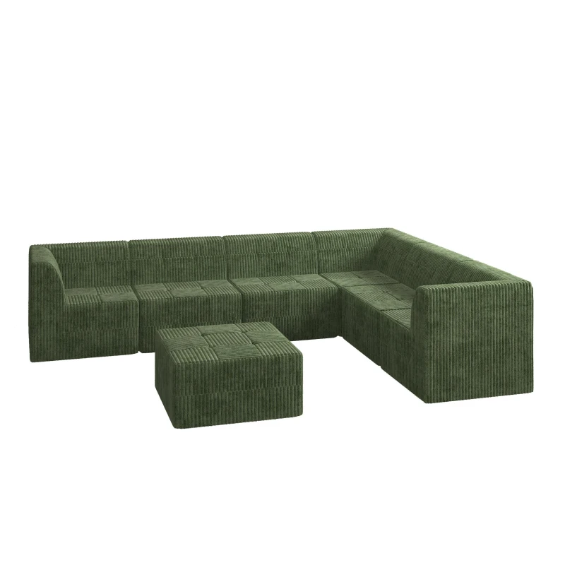 L-Shaped Modular Sectional Sofa with Foam-Filled Spring-Support Cushions, Reversible Sleeper for Living Room, 130.5" L x 97.5" W x 30" H, Green