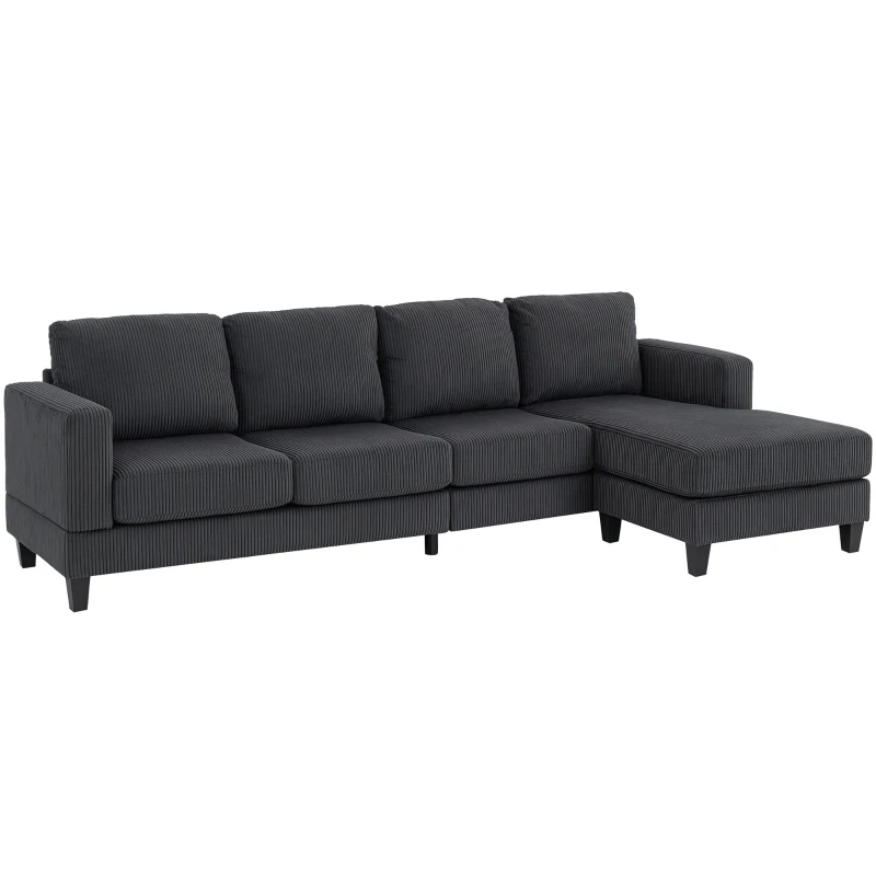 HOMCOM L Shaped Couch, L Shape Sofa with Chaise Lounge and Spring Cushion for Living Room, Bedroom, Charcoal Grey