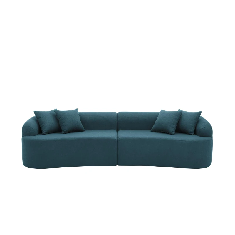 Curved Modular Sectional Sofa with Lambswool Fabric, One-Piece Foam, Compressed Lounge for Living Room, 104" L x 32.5" W x 27" H, Blue