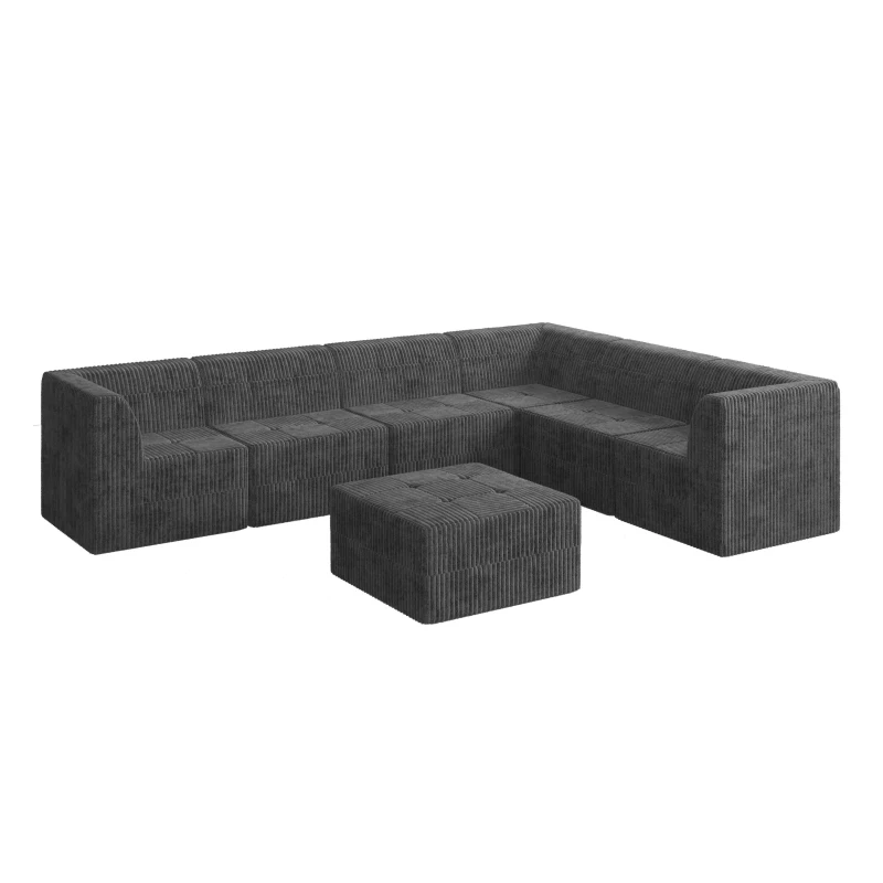 L-Shaped Modular Sectional Sofa with Foam-Filled Spring-Support Cushions, Reversible Sleeper for Living Room, 130.5" L x 97.5" W x 30" H, Grey