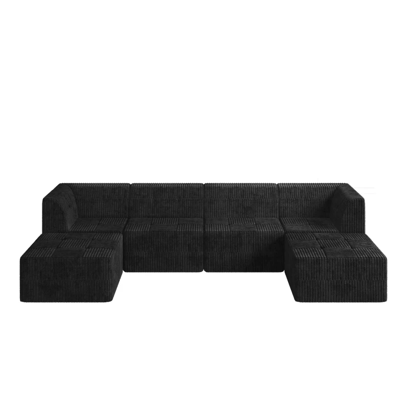 U-Shaped Modular Sofa with Spring-Supported Cushions and Wide Arms, Sectional Sofa Perfect for Living Room, 130.5" L x 65" W x 30" H, Black
