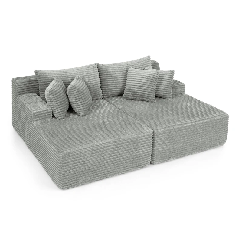 2-Seater Compressed Foam Lounge Sofa with Velvet Fabric and No Wood Frame, Loveseat Ideal for Bedroom, 83" L x 63" W x 25" H, Gray