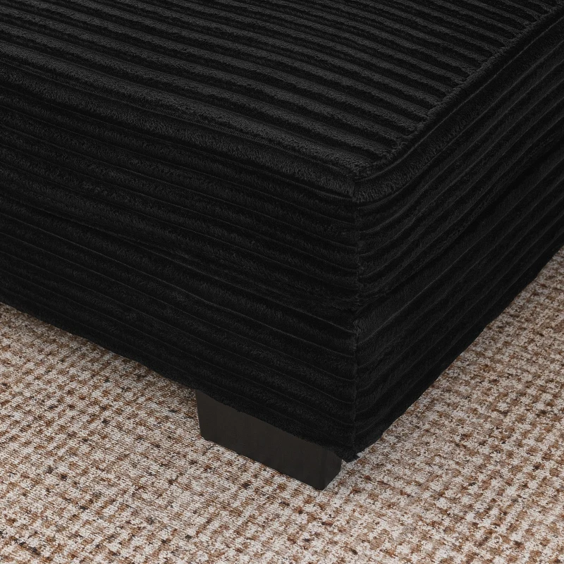 Corduroy Tufted Upholstered Sectional Sofa with Reversible Chaise, L-Shaped Sleeper with Removable Cushions, 110.5" L x 57" W x 25.5" H, Black