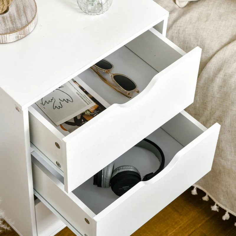 HOMCOM Bedside Table, Modern Nightstand with 3 Drawers, Side End Table with Wood Legs for Living Room, Bedroom, White