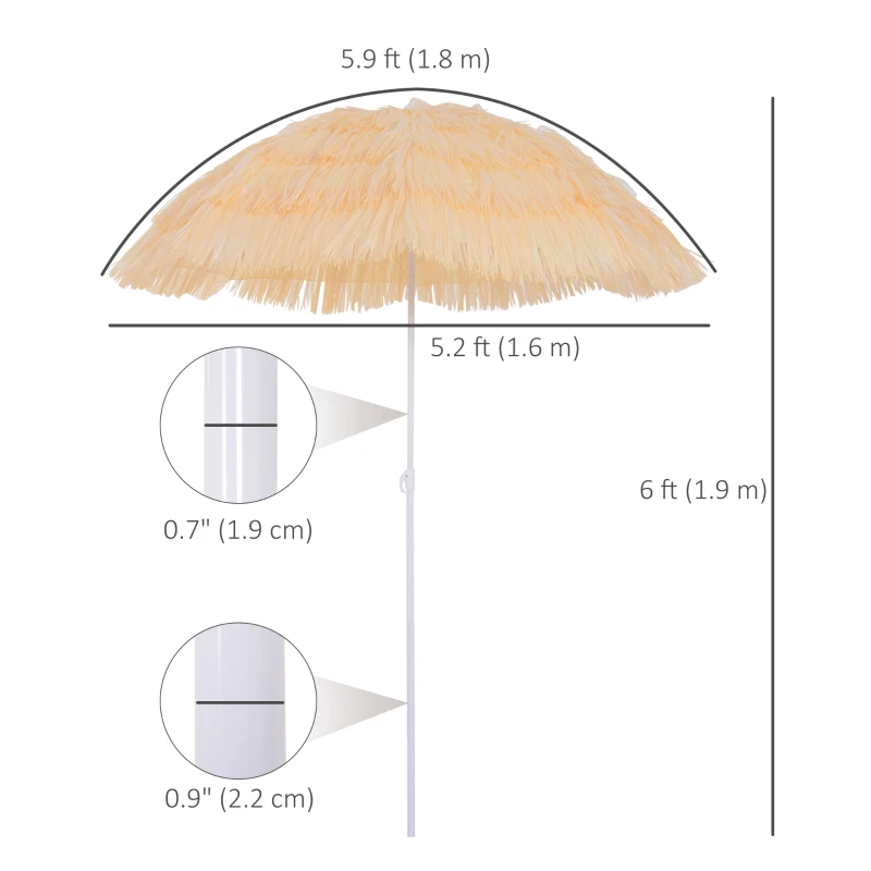 Outsunny 6FT Beach Umbrella Tilt Sunshade Height Adjustable Outdoor Market Patio Yard Crank Deck Sun Shade, Wheat