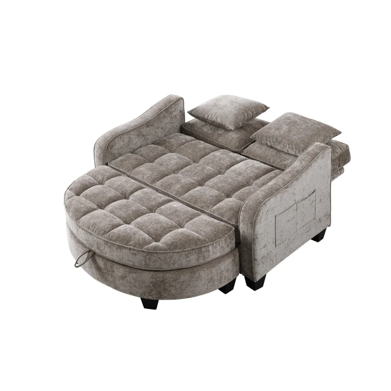 2-Seater Sofa Chaise Lounge with Irregular Curved Armrests, Ergonomic Backrest, Footrest with 2 Throw Pillows, 42.5" L x 32.5" W x 36.5" H, Brown
