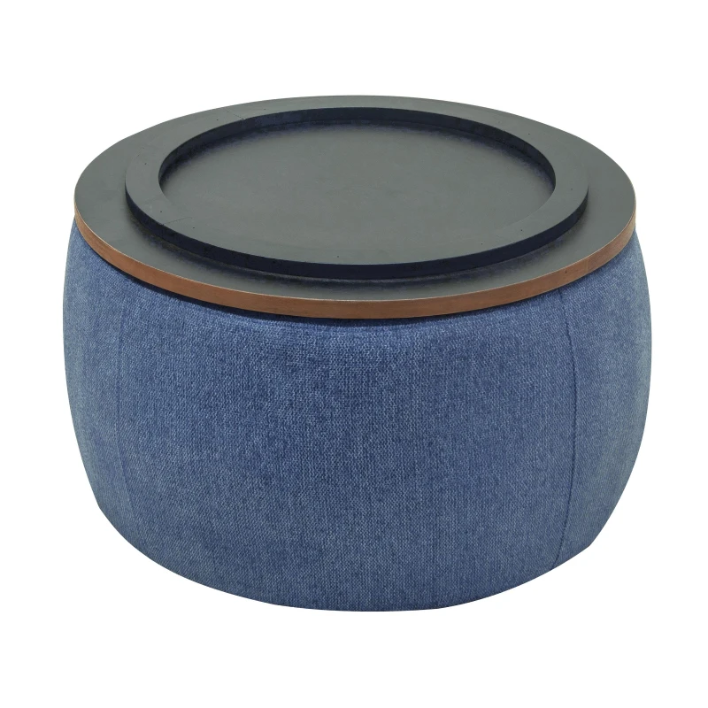2-in-1 Round Storage Ottoman with Removable Top and Concealed Storage, End Table and Ottoman for Bedroom, 25.5" L x 25.5" W x 14.5" H, Navy