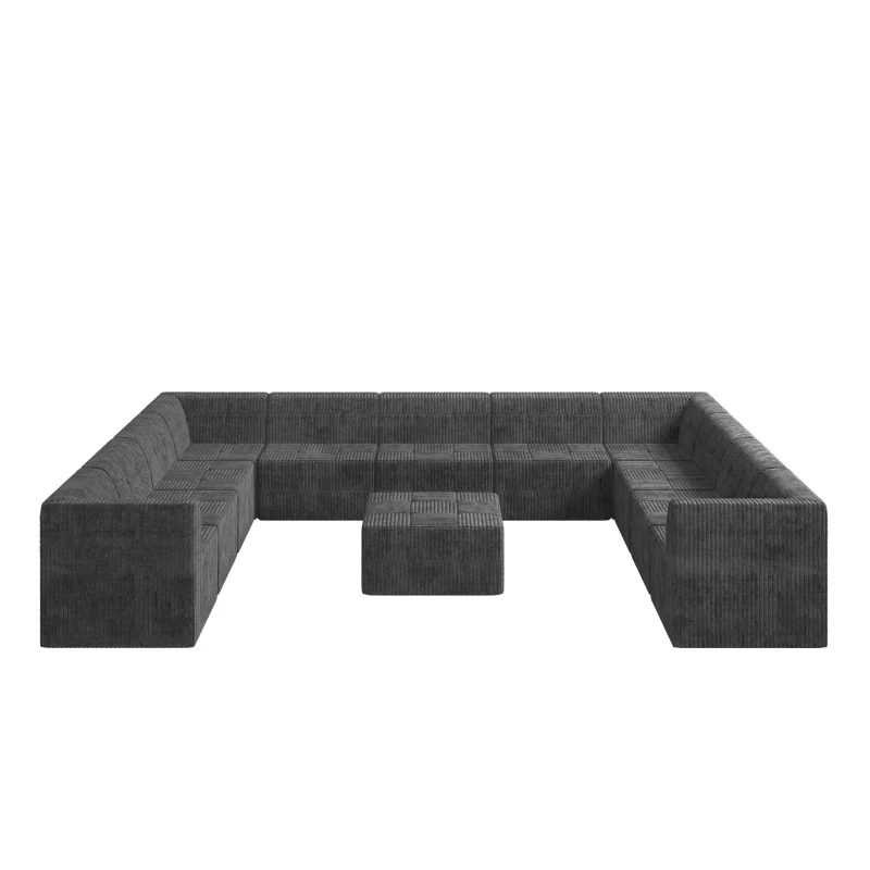 U-Shaped Modular Sectional Sofa with Foam-Filled Cushions, DIY Sleeper Perfect for Living Room, 163.5" L x 130.5" W x 30" H, Grey