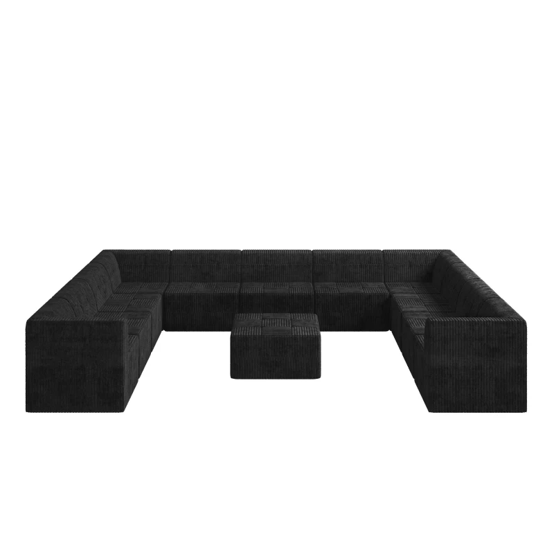 U-Shaped Modular Sectional Sofa with Foam-Filled Cushions, Reversible No-Assembly Design for Living Room, 163.5" L x 130.5" W x 30" H, Black