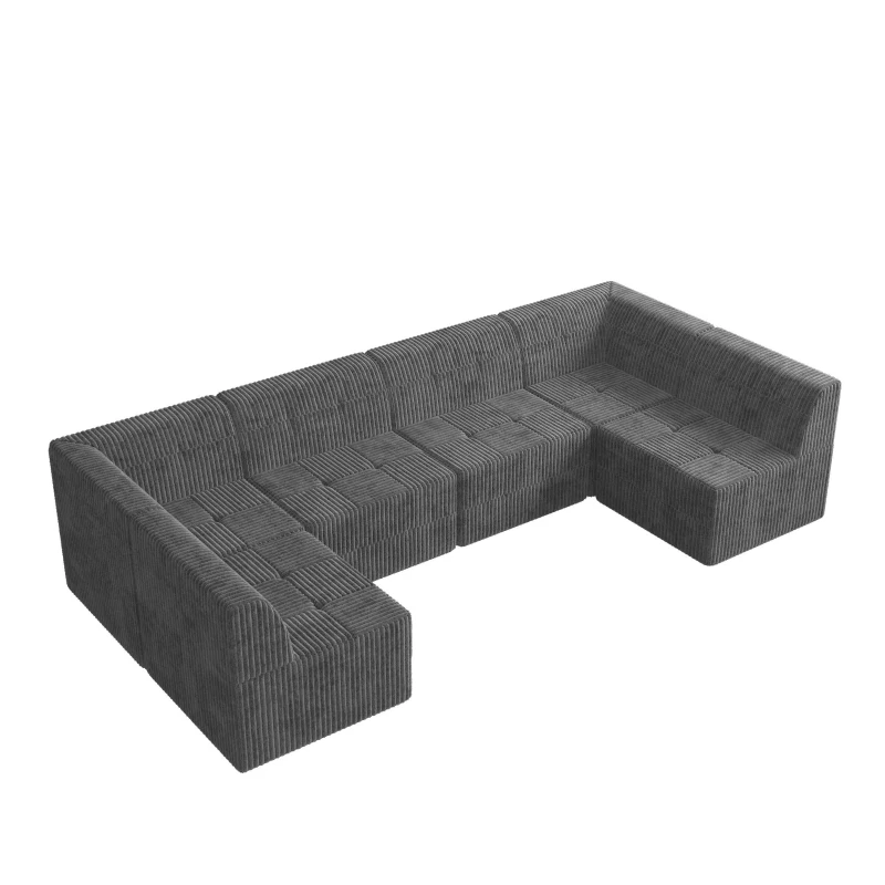 U-Shaped Modular Sofa with Spring-Supported Cushions and Wide Arms, Sectional Sofa Perfect for Living Room, 130.5" L x 65" W x 30" H, Grey