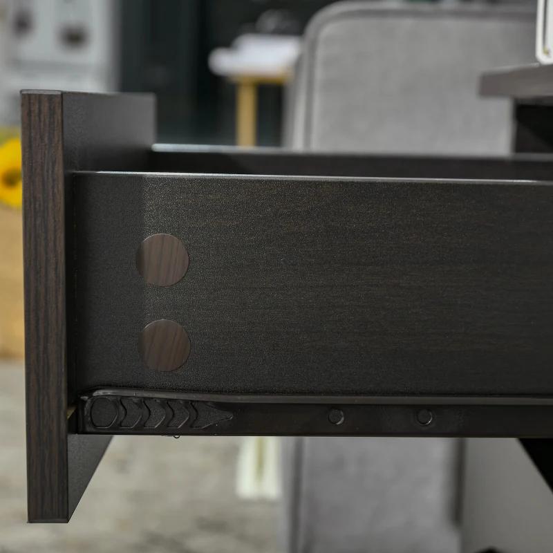 HOMCOM Bedside Table, Modern Night Stand with 3 Drawers and Metal Rail for Bedroom, Dark Brown