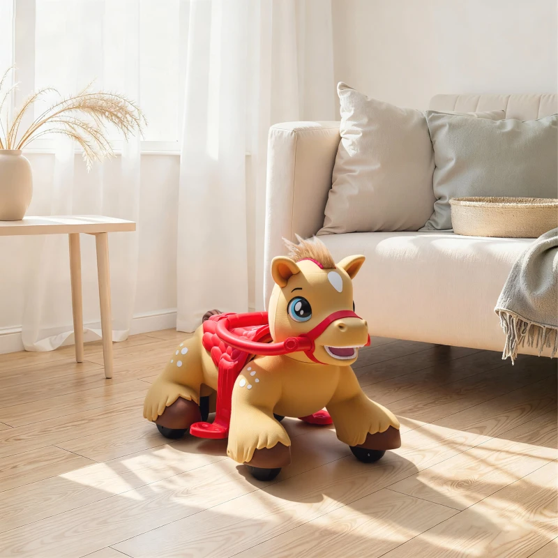 Qaba Ride On Horse Toy, 12V Battery Powered Ride on Toy with Carrot Toy, Comb and Sound, Electric Rocking Horse for Toddlers