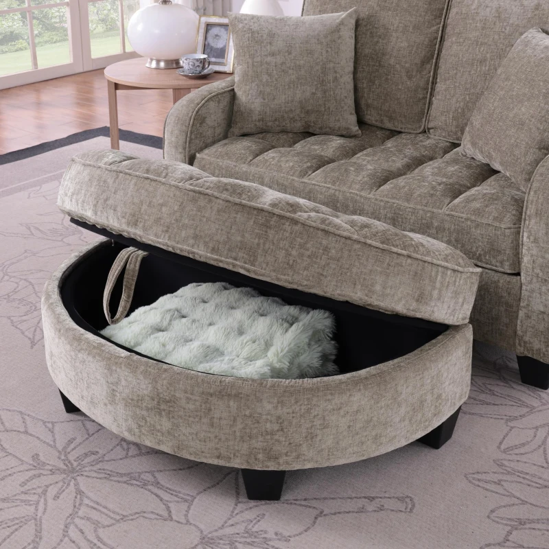 2-Seater Sofa Chaise Lounge with Irregular Curved Armrests, Ergonomic Backrest, Footrest with 2 Throw Pillows, 42.5" L x 32.5" W x 36.5" H, Brown