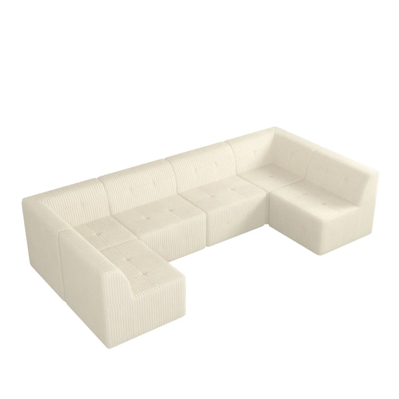 U-Shaped Modular Sofa with Spring-Supported Cushions and Wide Arms, Sectional Sofa Perfect for Living Room, 130.5" L x 65" W x 30" H, Beige