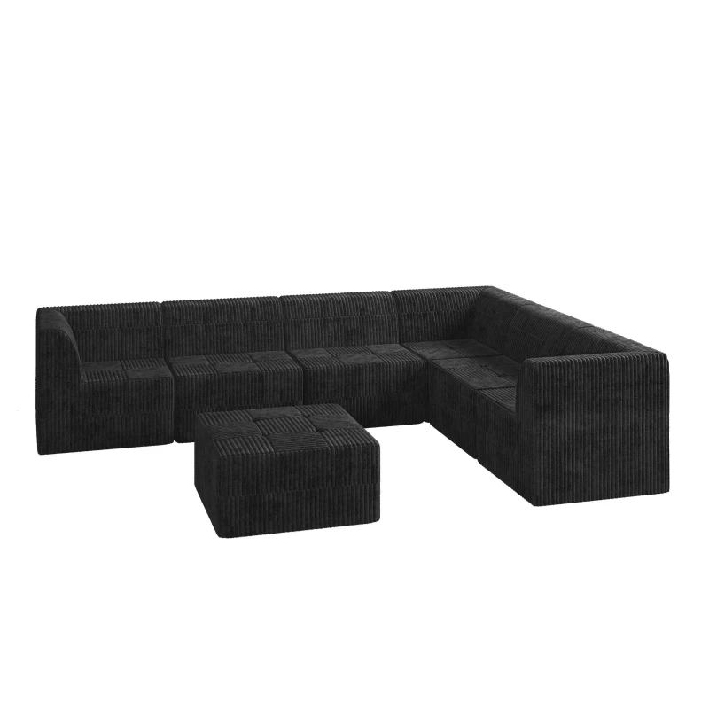 L-Shape Modular Sectional Sofa with Foam-Filled Cushions for Plush Comfort, Reversible Sleeper for Living Room, 130.5" L x 97.5" W x 30" H, Black