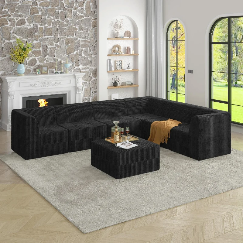 L-Shape Modular Sectional Sofa with Foam-Filled Cushions for Plush Comfort, Reversible Sleeper for Living Room, 130.5" L x 97.5" W x 30" H, Black