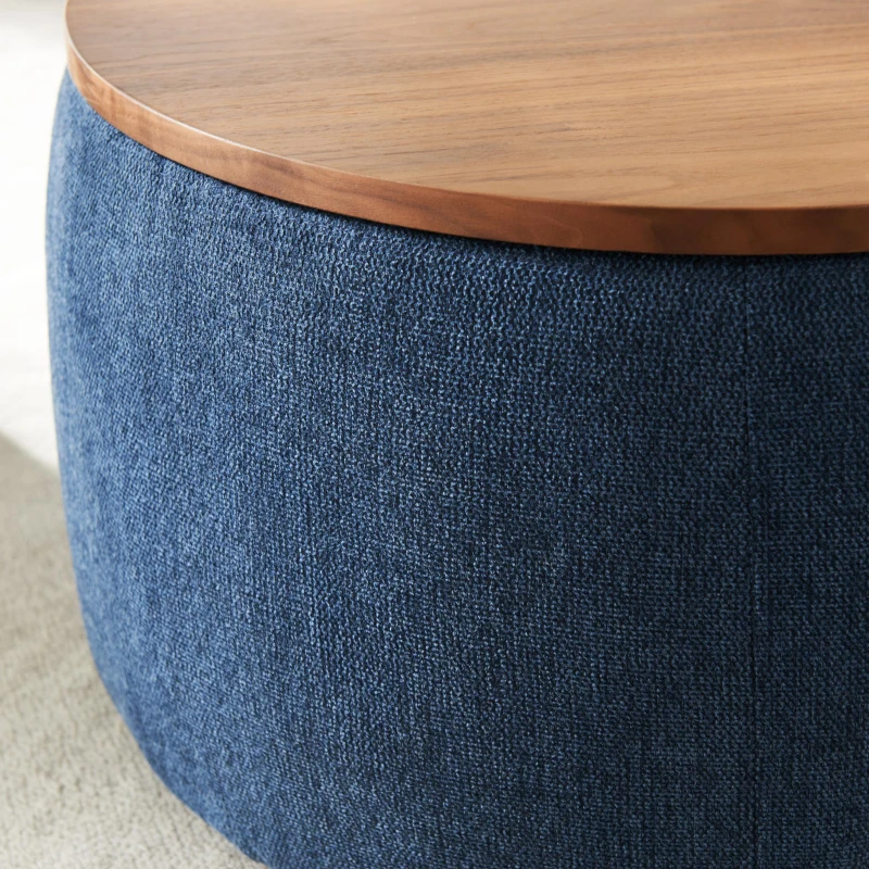 2-in-1 Round Storage Ottoman with Removable Top and Concealed Storage, End Table and Ottoman for Bedroom, 25.5" L x 25.5" W x 14.5" H, Navy