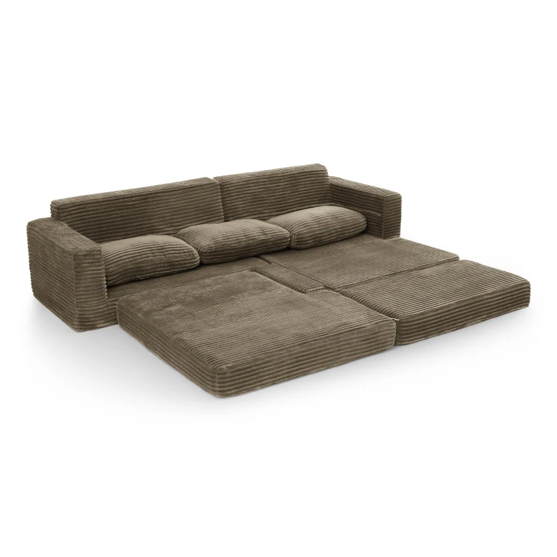 Right-Facing L-Shaped Modular Sectional Sofa with Spring-Supported Seats, Couch for Space-Saving Living, 112.5" L x 62.5" W x 28" H, Brown
