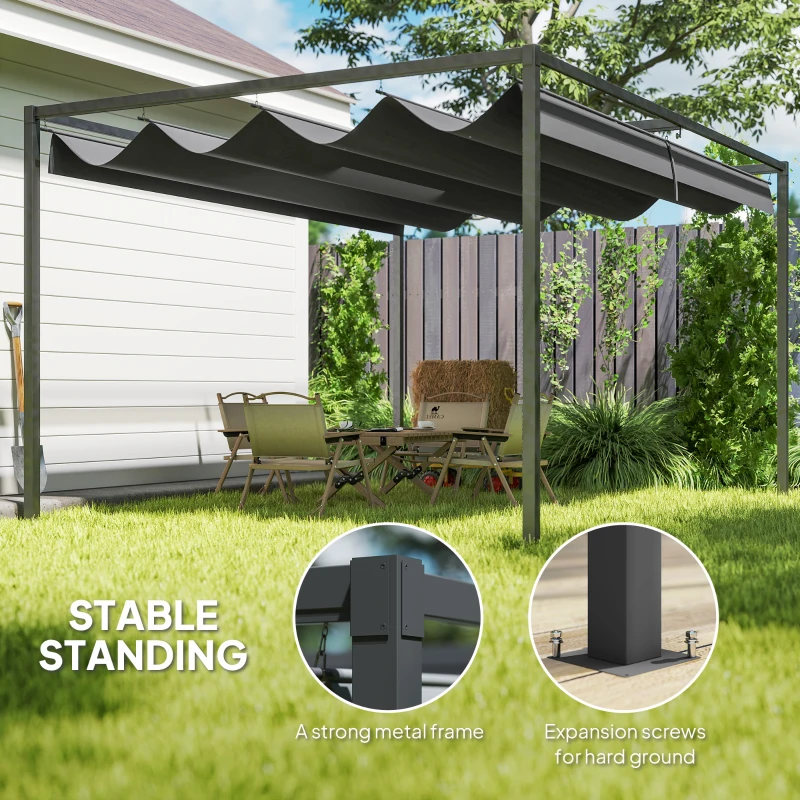 Outsunny 10' x7' Patio Pergola with Retractable Canopy, Outdoor Sun Shelter, Yard Shade, Black