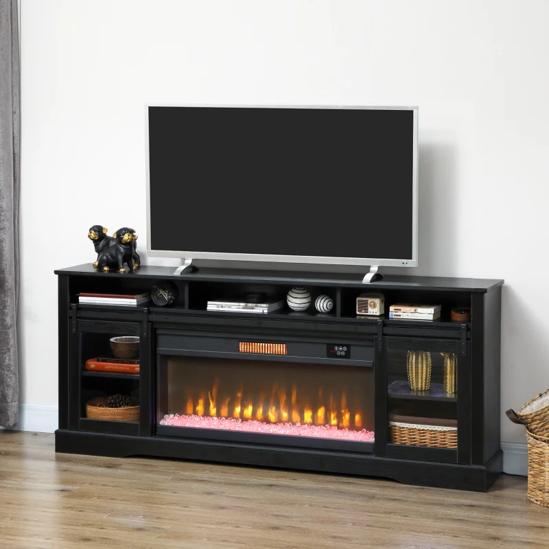 HOMCOM Fireplace TV Stand for TVs Up to 80 Inch, TV Console with Electric Fireplace, Open Storage and Side Cabinets, Black