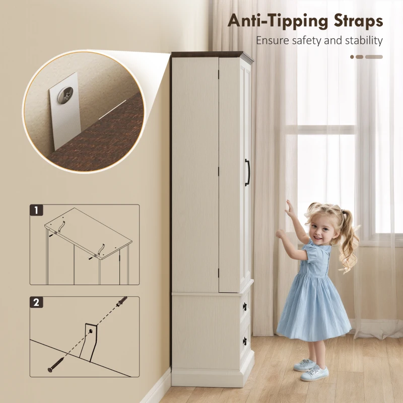 HOMCOM 72" LED Kitchen Pantry Cabinet, Buffet Storage Cabinet with 10 Door Shelves, 2 Drawers and Adjustable Shelves, White