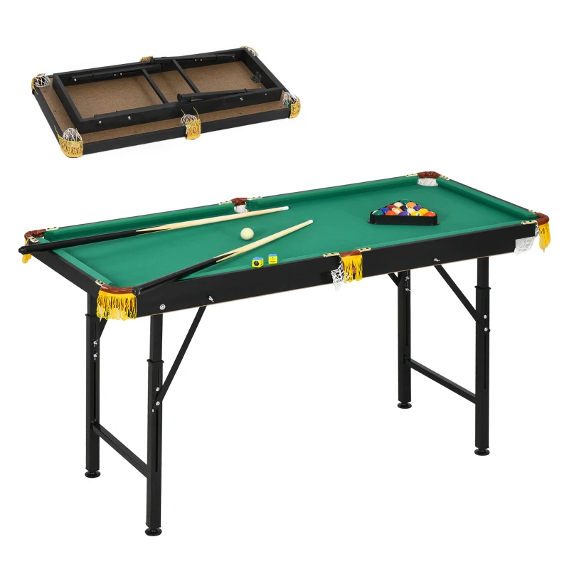 Soozier 55" Pool Table Set Folding Billiard Table with Adjustable Height, 2 Cues, 16 Balls, 2 Chalks, Triangle, Brush, Green