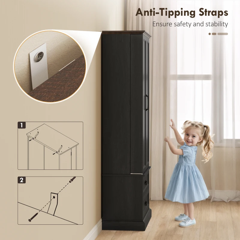 HOMCOM 72" LED Kitchen Pantry Cabinet, Buffet Storage Cabinet with 10 Door Shelves, 2 Drawers and Adjustable Shelves, Black