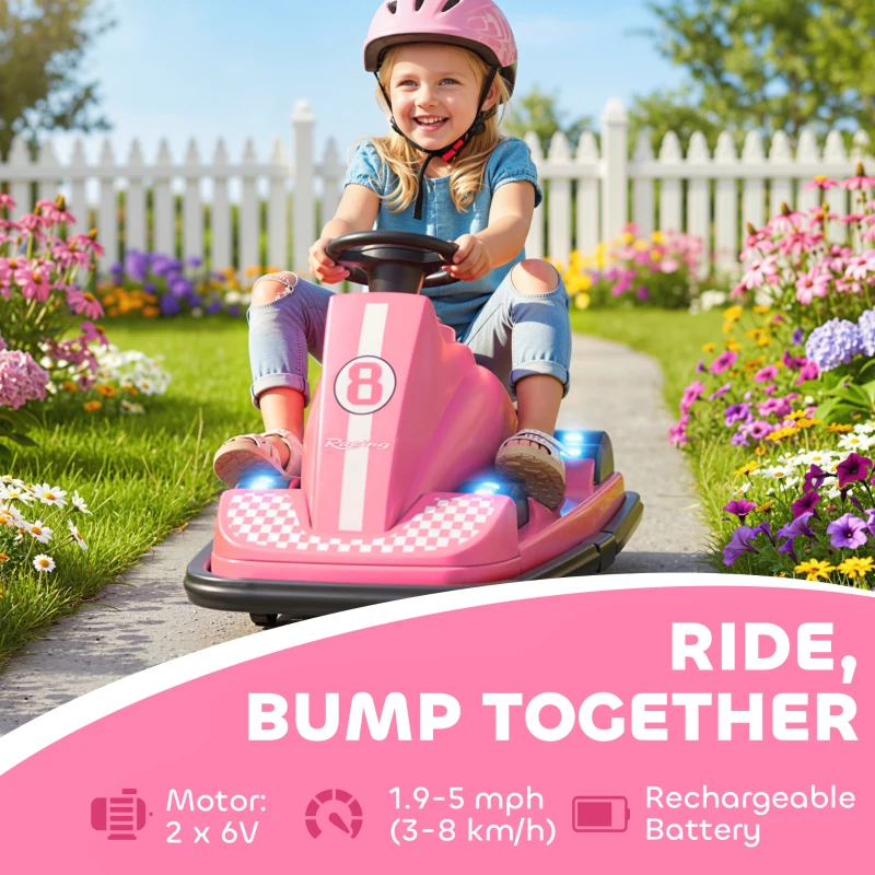 Qaba Bumper Car for Kids, 6V Battery Powered Bumping Car with 360 Degree Spin, Dual Motors, Music, for 3-8 Years, Pink