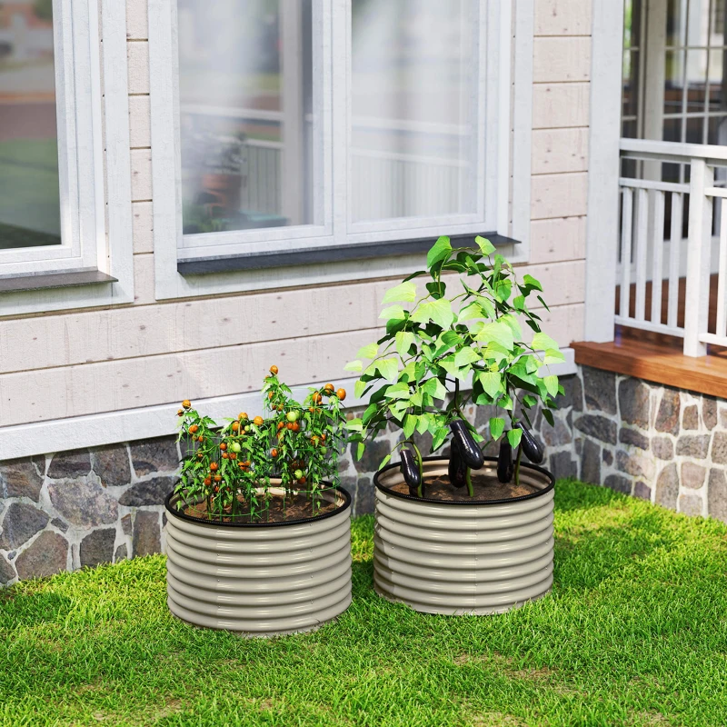Outsunny Set of 2 Raised Garden Bed, Metal Planter Box with Safety Edging, Easy-to-assemble Stock Tank, Cream White