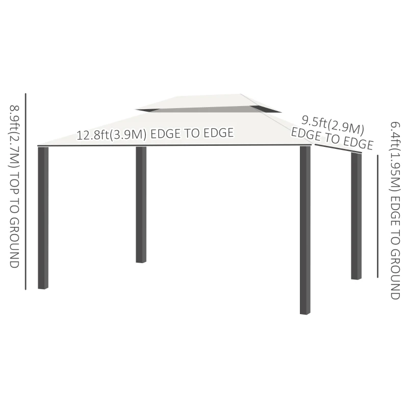 Outsunny 10 x 13ft Aluminum Frame Gazebo Canopy Double Tier Garden Shelter with Netting and Curtains, Cream White