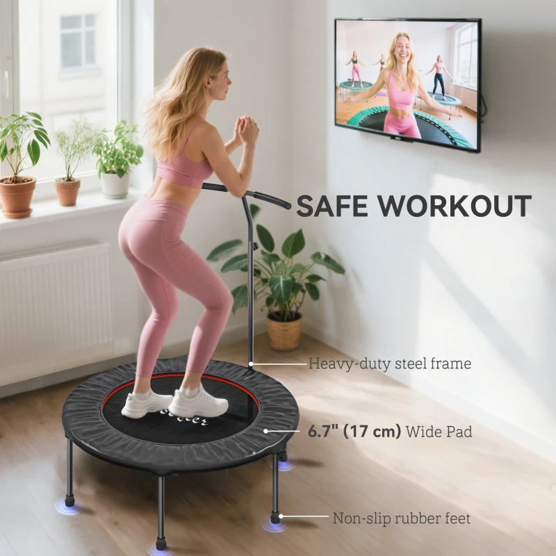 Soozier 39" Mini Exercise Trampoline w/ Adjustable T-Bar Indoor Fitness Rebounder Black