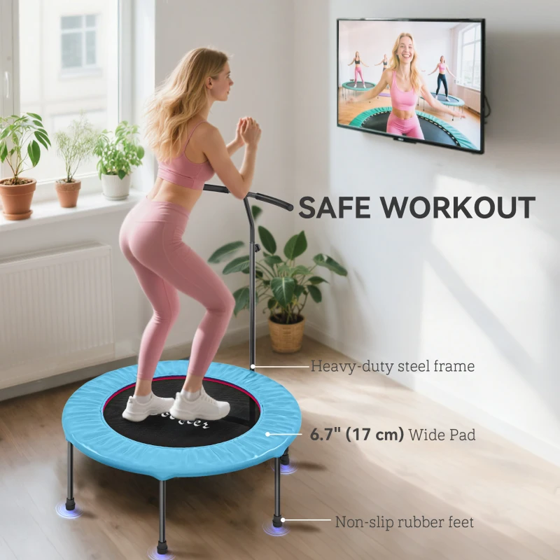 Soozier 39" Mini Exercise Trampoline w/ Adjustable T-Bar Indoor Fitness Rebounder Blue