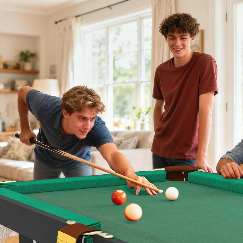 Soozier 55" Pool Table Set Folding Billiard Table with Adjustable Height, 2 Cues, 16 Balls, 2 Chalks, Triangle, Brush, Green