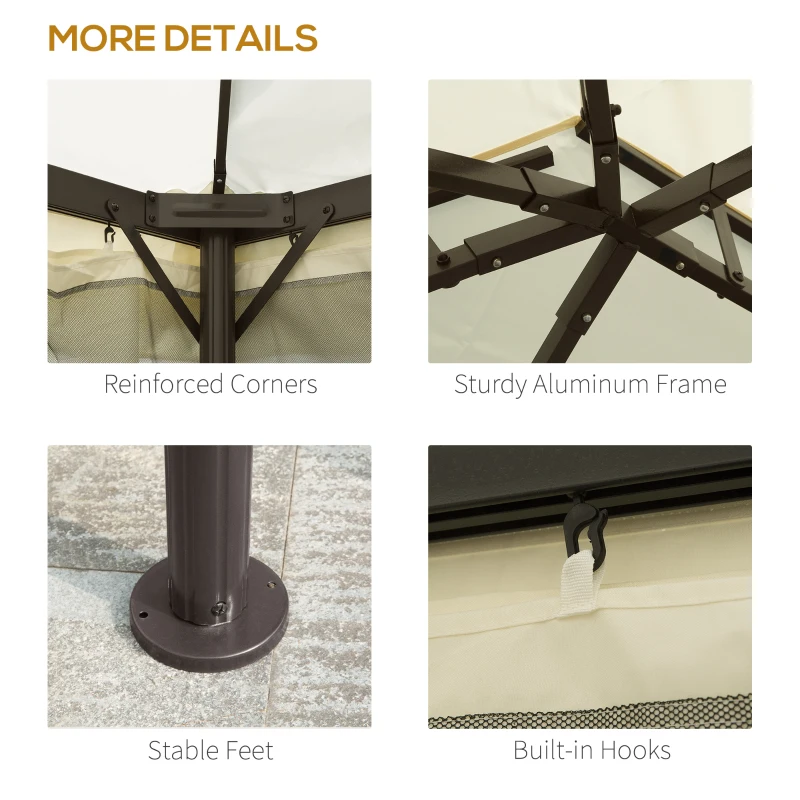 Outsunny 10 x 13ft Aluminum Frame Gazebo Canopy Double Tier Garden Shelter with Netting and Curtains, Cream White