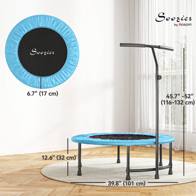 Soozier 39" Mini Exercise Trampoline w/ Adjustable T-Bar Indoor Fitness Rebounder Blue