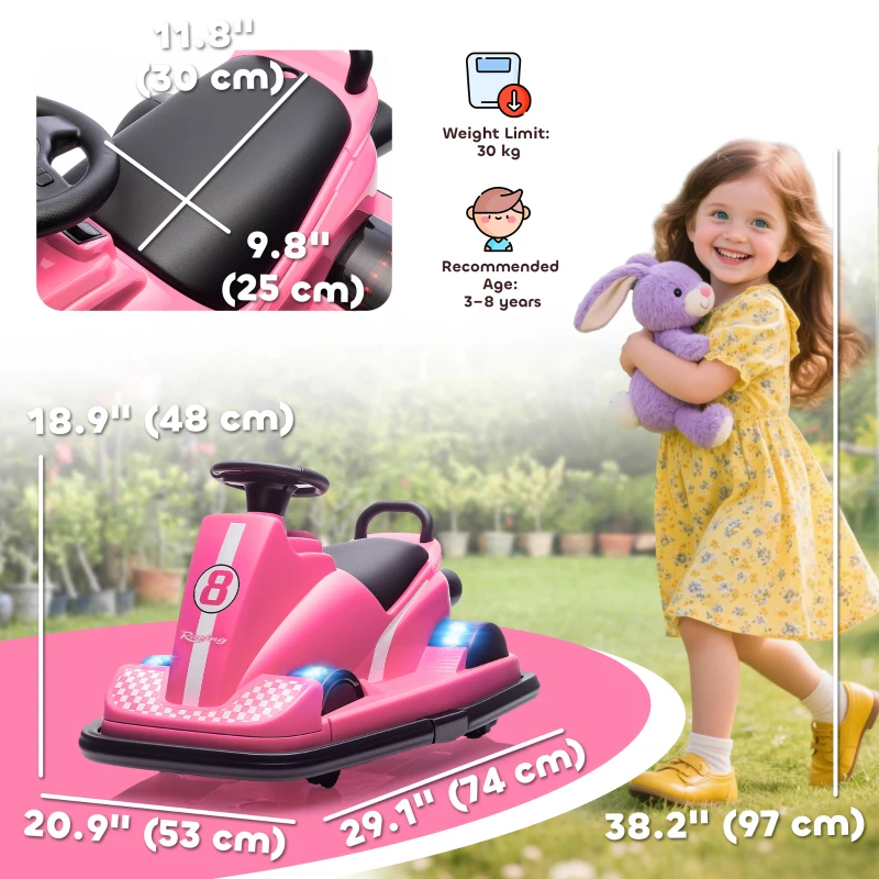 Qaba Bumper Car for Kids, 6V Battery Powered Bumping Car with 360 Degree Spin, Dual Motors, Music, for 3-8 Years, Pink