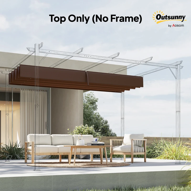 Outsunny 8' x 9.4' Retractable Pergola Canopy Replacement, Fit 7' x 10' Frame, UV30+ Pergola Cover Top Only, Coffee
