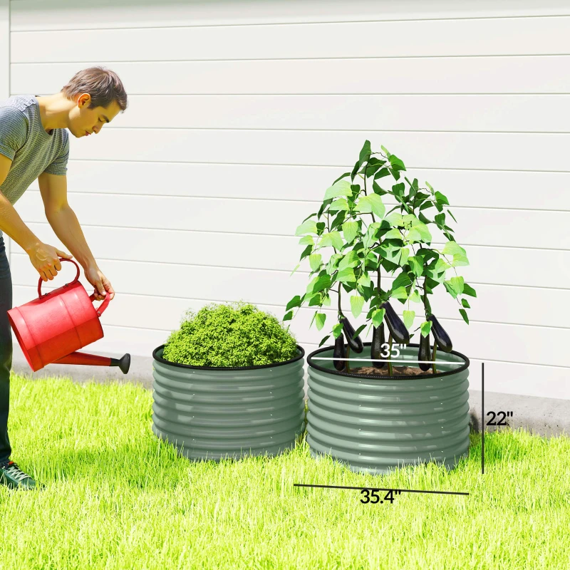 Outsunny Set of 2 Raised Garden Bed, Metal Planter Box with Safety Edging, Easy-to-assemble Stock Tank, Light Green