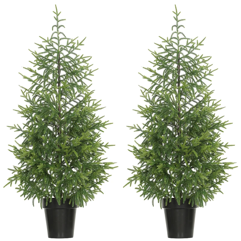 HOMCOM Set of 2 Artificial Christmas Tree, 4 ft Norflok Pine Xmas Tree with 133 Molded Tips and Pot Base, Easy Assembly, Green