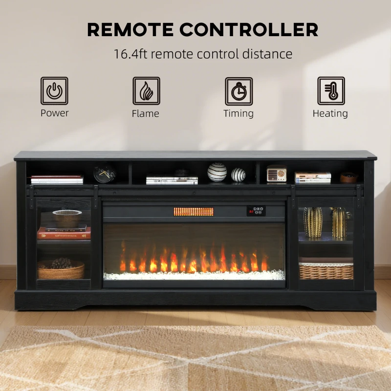 HOMCOM Fireplace TV Stand for TVs Up to 80 Inch, TV Console with Electric Fireplace, Open Storage and Side Cabinets, Black