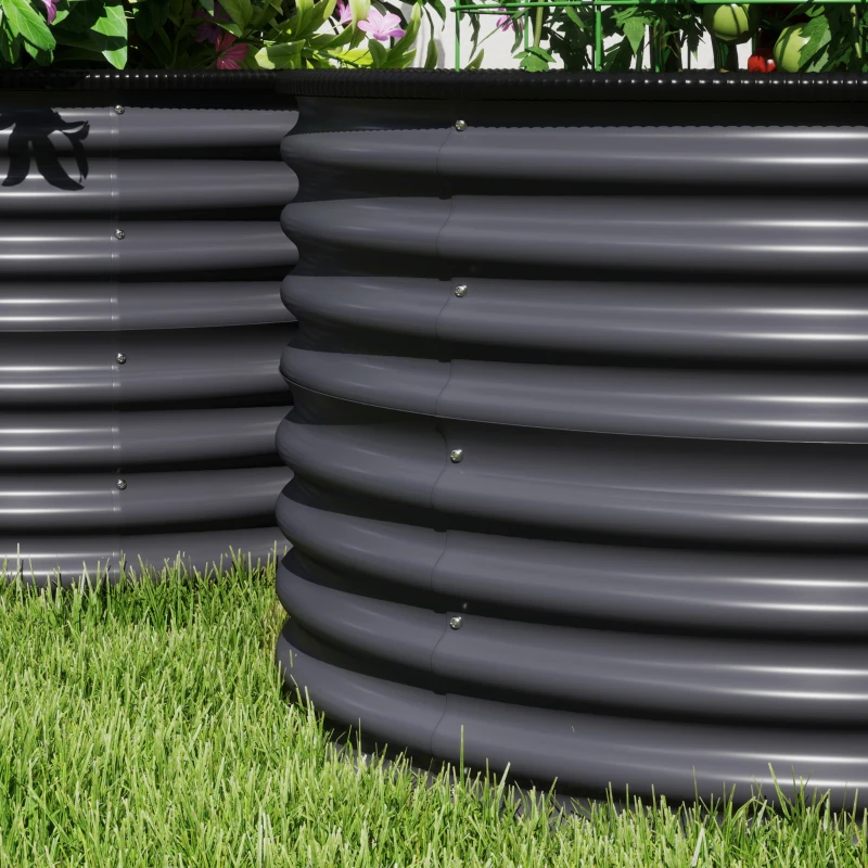Outsunny Set of 2 Raised Garden Bed, Metal Planter Box with Safety Edging, Easy-to-assemble Stock Tank, Dark Gray