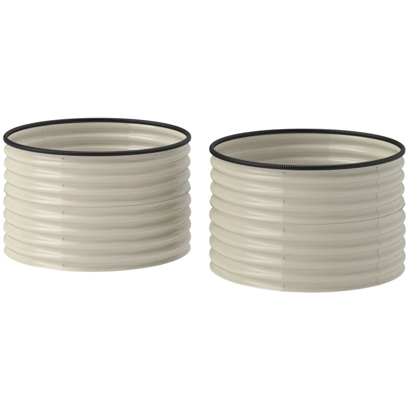 Outsunny Set of 2 Raised Garden Bed, Metal Planter Box with Safety Edging, Easy-to-assemble Stock Tank, Cream White